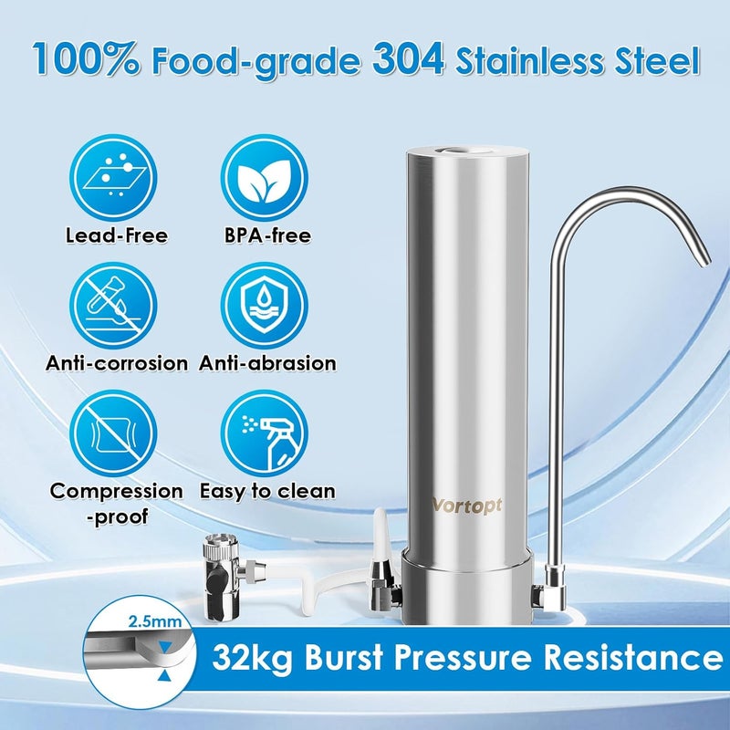 Vortopt F7 Countertop Water Filter System,Rapid Flow,6-8Months or 8000 Gallons Long-Life,5-Stage Filtration- Reduces Chlorine,Heavy Metals,Bad Odors,add Mineral Material-Includes 1 Filter - Image 5